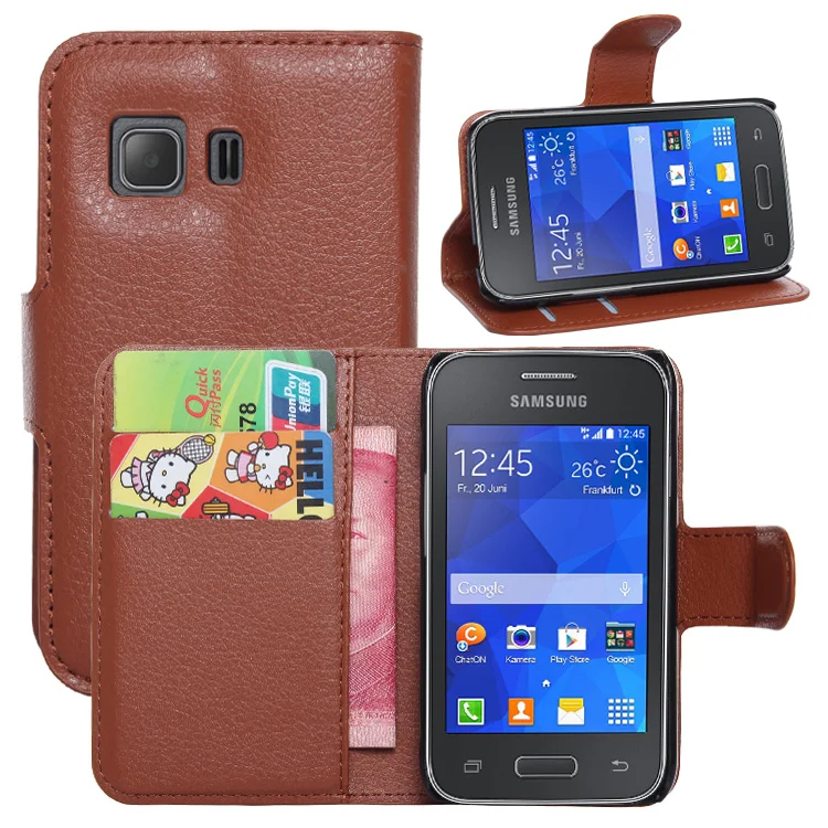 Винтажный кожаный чехол кошелек с подставкой для Samsung Galaxy Young 2 G130 полиуретановая