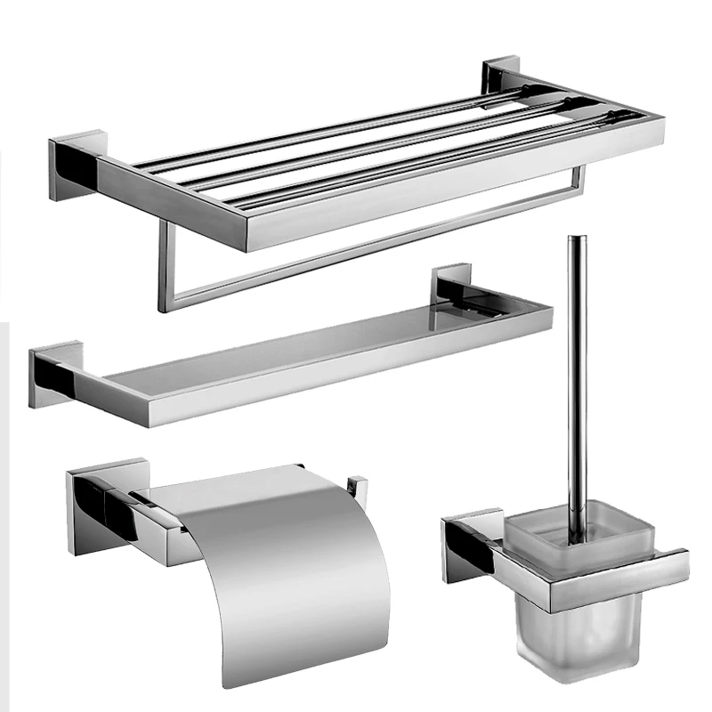 304 Stainless steel wall-mounted bathroom hardware accessories set square base toilet brush tumbler holder soap dish | Обустройство