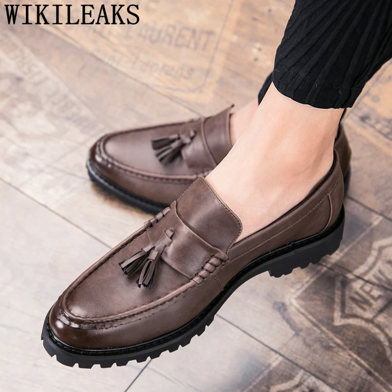 Классические мужские туфли для парикмахеров кожа бахрома элегантные