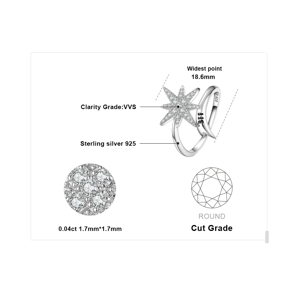 JewelryPalace Engraved BFF Snowflake Meteor Pave Cubic Zirconia Shooting Star Adjustable Open Ring 925 Sterling Silver Jewelry
