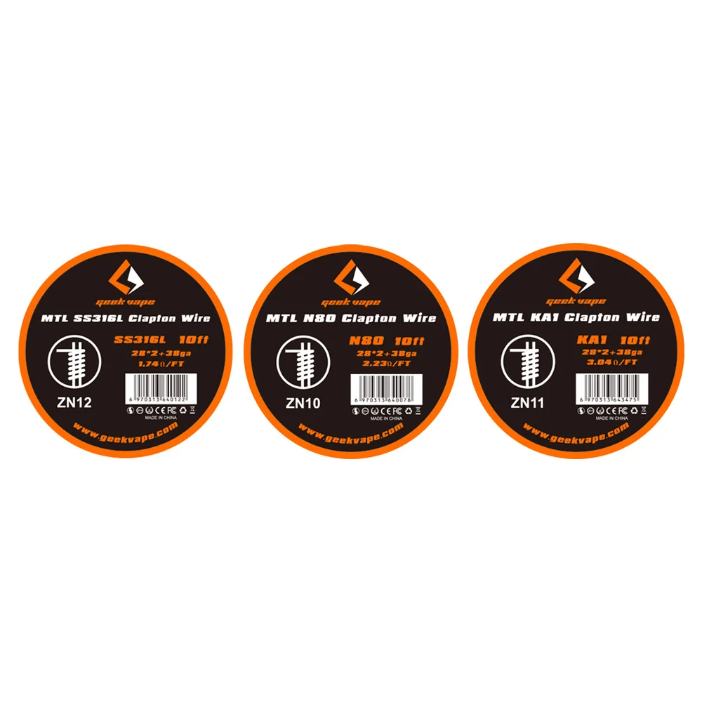 Оригинальный GeekVape MTL Clapton провод 10 футов поставляется с 3 материалами N80 KA1 и SS316L Vape
