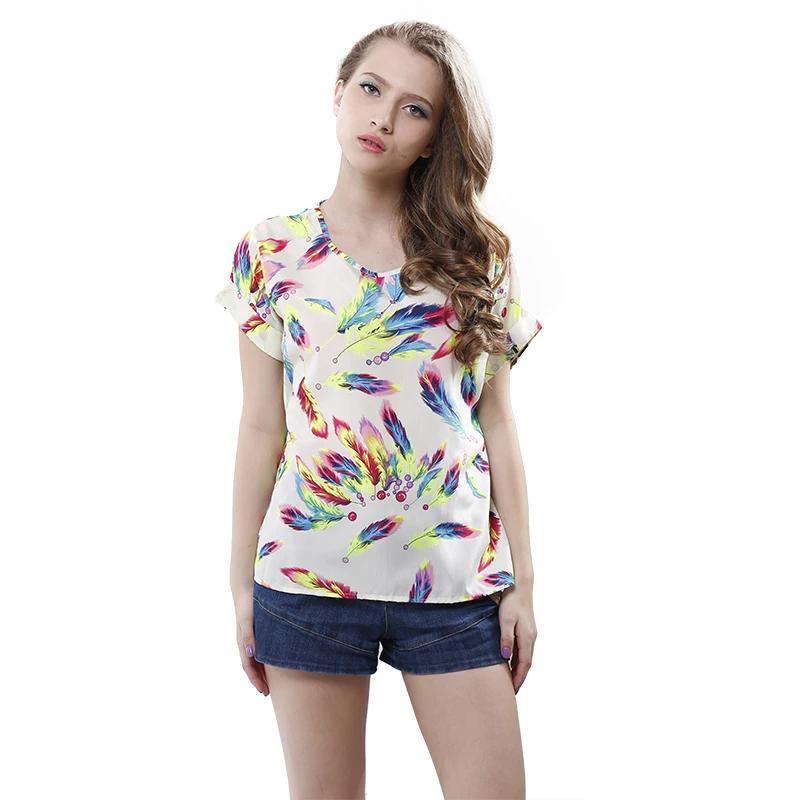 Женские шифоновые Футболки S size летние футболки с круглым вырезом и принтом птиц