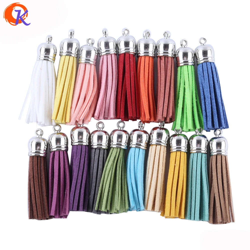

Cordial Design 55MM 100Pcs/Lot Mix Color Suede Tassel Jewelry Charms Leather Tassels With Rhodium Color Caps For DIY Accessories