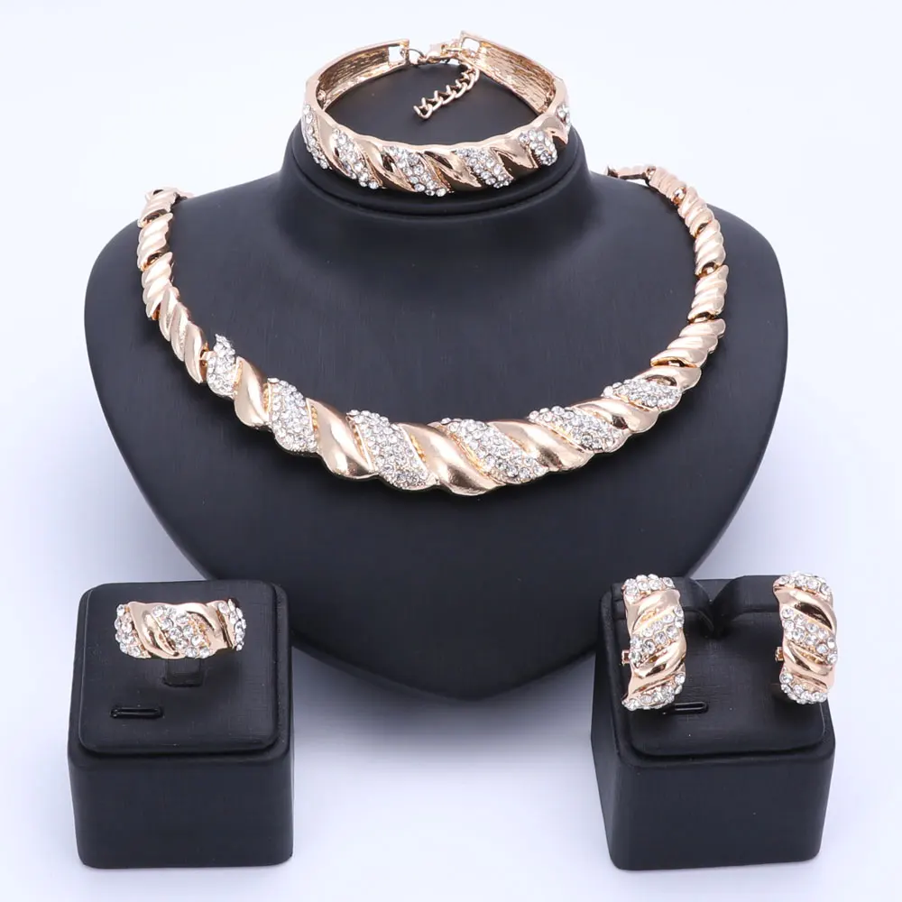 

Italy New Design Gold Color Crystal Jewelry Sets For Women Party Necklace Earring African Beads Jewelry Set Gift