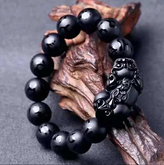 Природный обсидиановый кристалл черный нефритовый браслет с бусинами китайский
