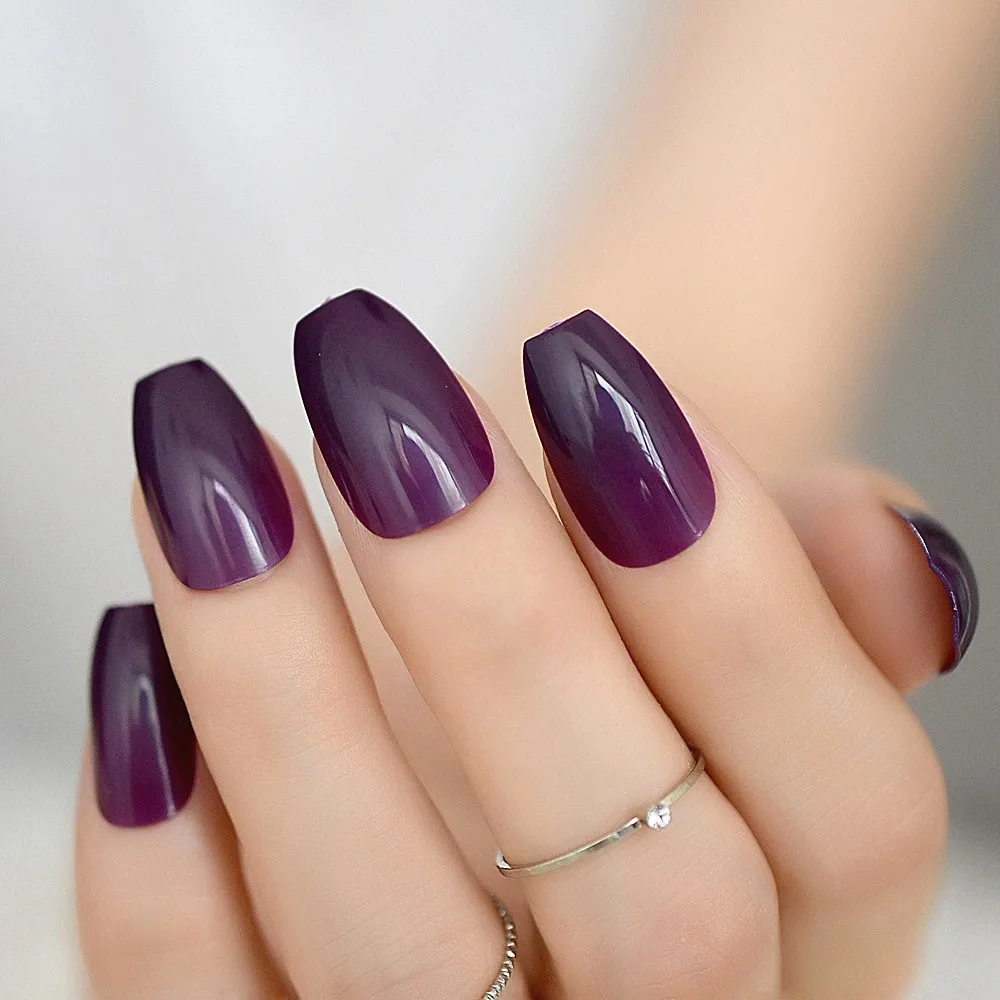 Виноградные фиолетовые гробы искусственные ногти с полным покрытием