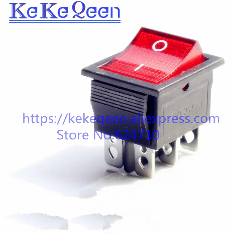 Переключатель KCD4 25x31 мм, красный, 6 контактов, 2 положения, 16 А, 250 В, 20 А, В переменного тока, 10 шт.