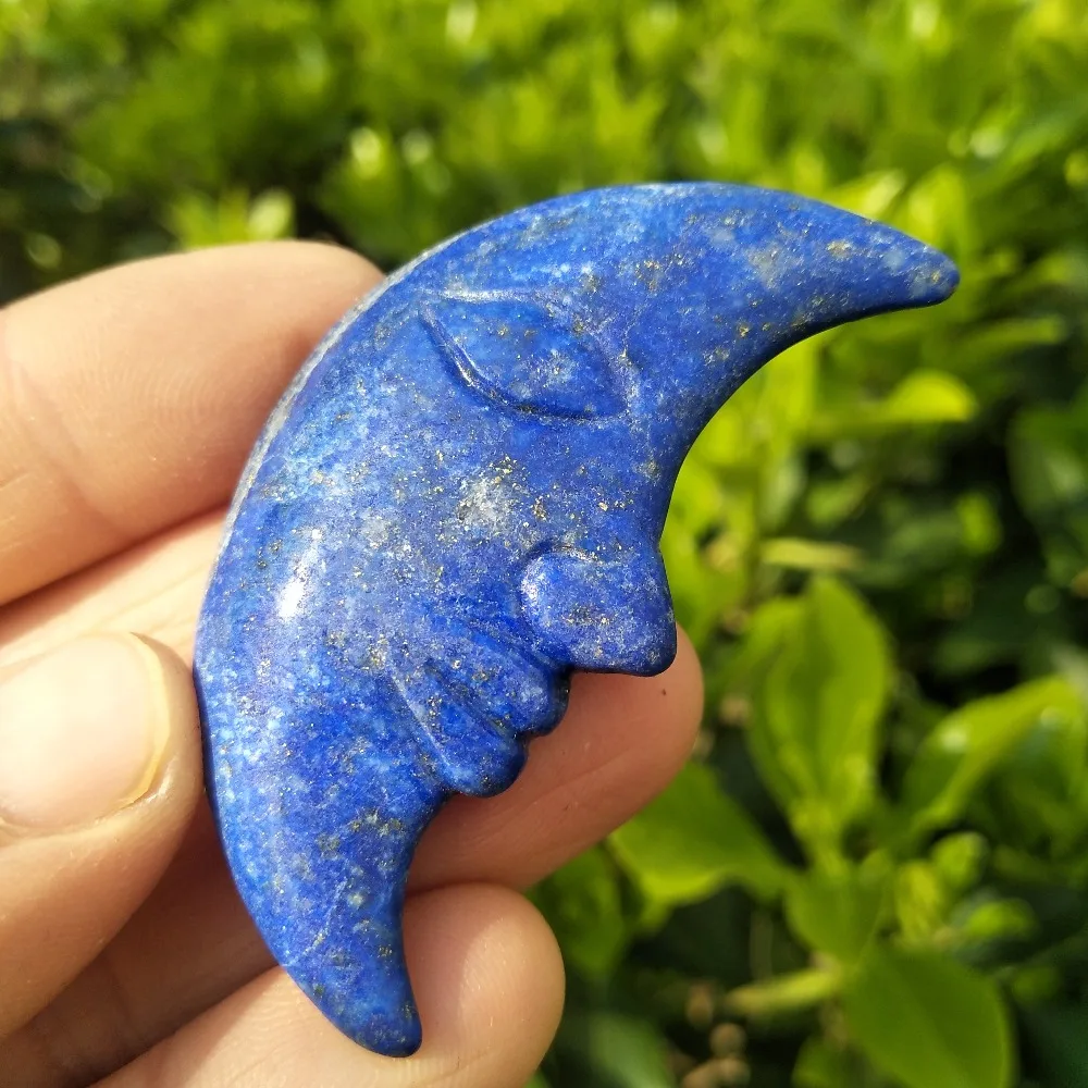 26gBeautiful Natural Lapis Lazuli Crystal Moon Face Hand Carved Reiki Healing Chakra Stone Home Decoration | Дом и сад