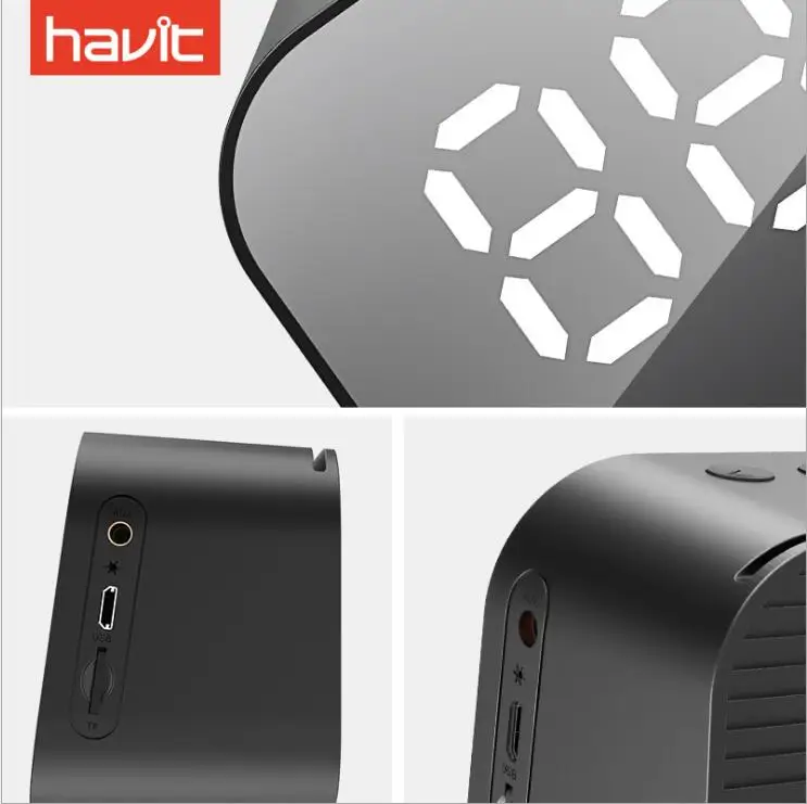 AZN Havit беспроводной светодиодный Будильник зеркальный тяжелый сабвуфер Домашний