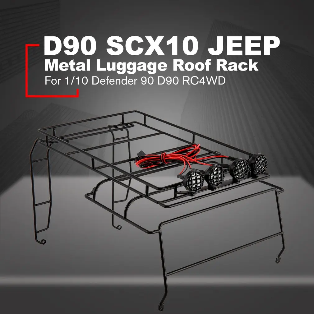 Металлический багажник на крышу с 4 светодиодный свет для 1/10 осевой SCX10 Defender 90 D90