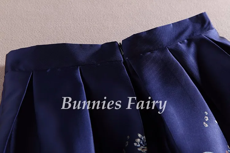 Bunniesfairy 50s Винтаж Хепберн элегантные Для женщин в этническом стиле бохо платье в стиле ретро с цветочным узором Цветочный принт миди-юбка с высокой талией Темно-синие размера плюс