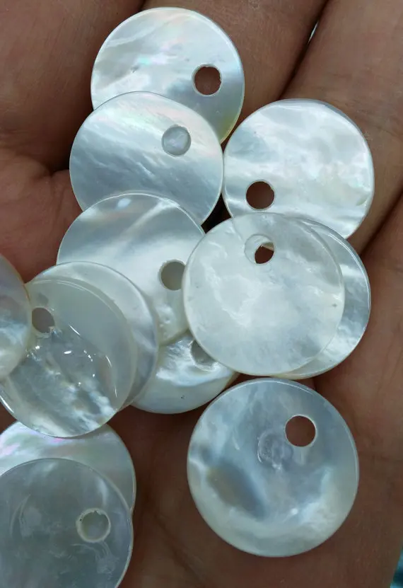 

Double Drilled--Genuine MOP Shell , round,roundel coin disc white beads 12pcs 16 20mm