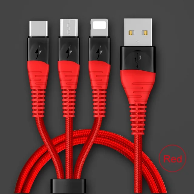 Красный Двойной цвет черный+ красный 3 в 1 USB кабель для Iphone Micro usb type C 2.4A провод для iPhone X Xiaomi samsung S9 провод для быстрой зарядки - Цвет: Красный