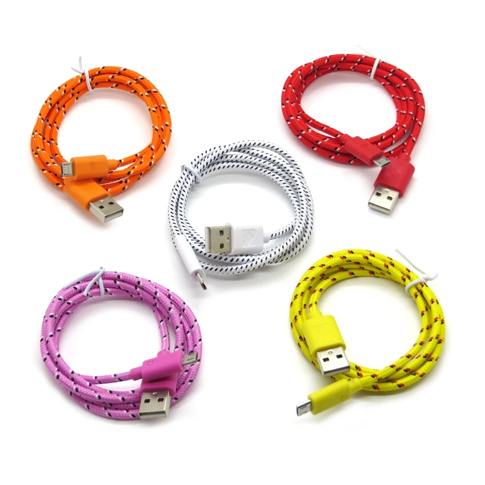 100 шт./лот нейлоновый плетеный кабель Micro USB длиной 1 м для Samsung Huawei Xiaomi Android