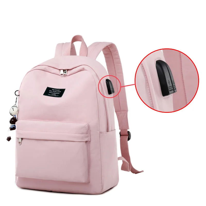 Одноцветный рюкзак для ноутбука с принтом девочек Usb зарядка подвеска в виде