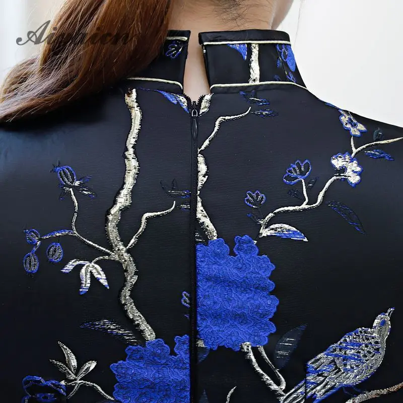 Восточный стиль ретро длинный Cheongsam черный Chinoise тонкий Qi Pao для женщин Китайская традиционная одежда платье Ципао Женская Роба в восточном стиле