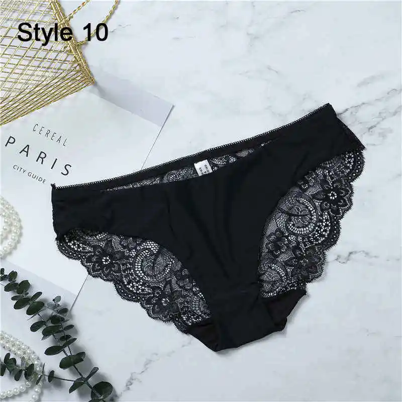 Style10 Black Модные женские сексуальные кружевные трусики, бесшовное нижнее белье, трусы, леопардовые, ледяной шелк, для девочек, бикини, хлопок, промежность, прозрачное белье - Цвет: Style10 Black