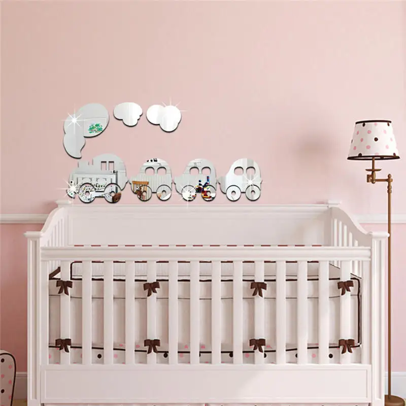 3D зеркала наклейки на стену поезд Наклейка художественная Съемная комната