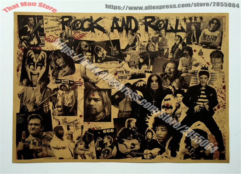 Винтажная рок музыка ядро крафт бумага постер Бар Кафе гостиная столовая
