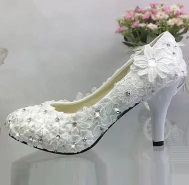 Women's lace flowers wedding shoes white light ivory color hand made rhinestone lace bridal  brides bridesmaid shoes