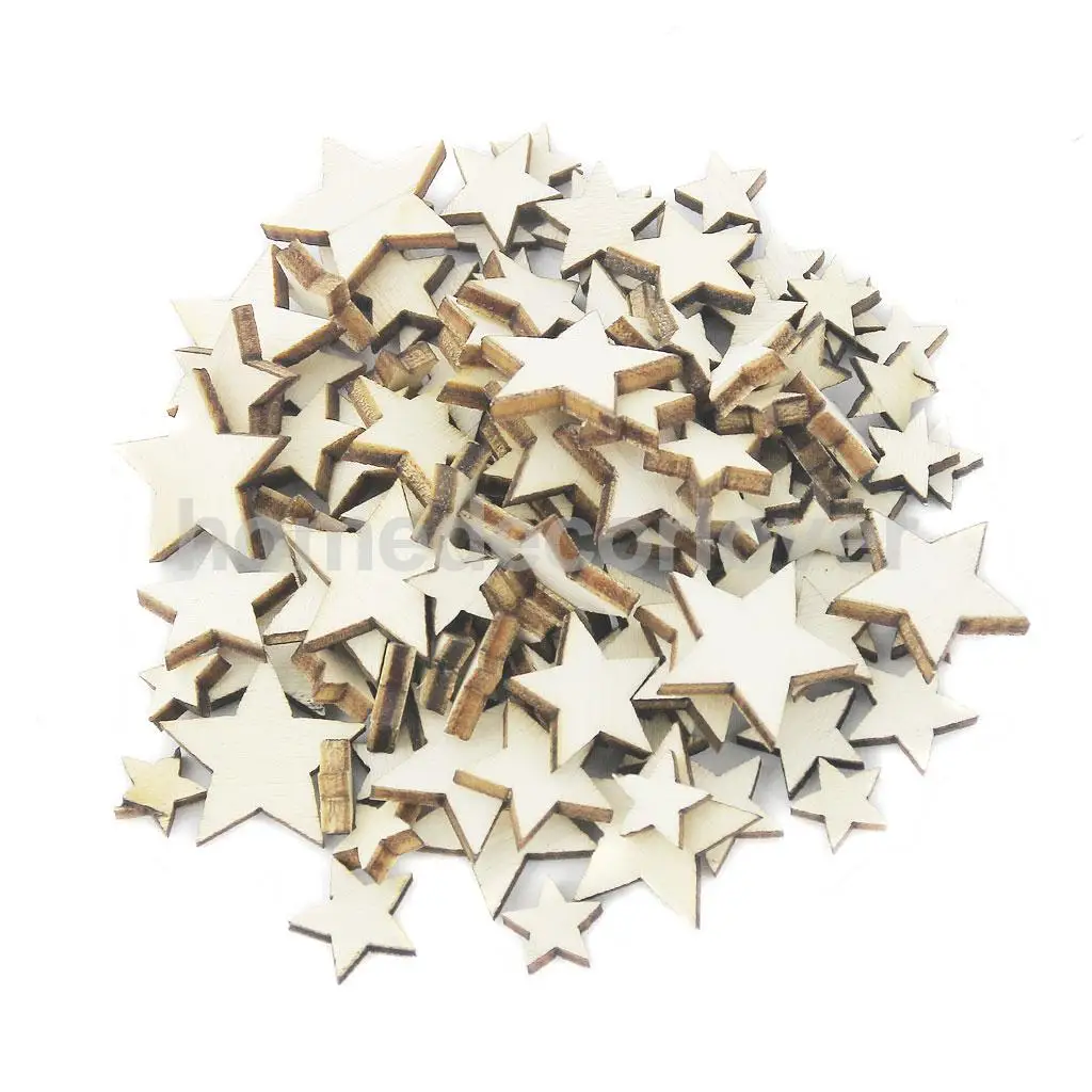 200pcs Assorted Size Unfinished Natural Wooden Star Shape DIY Craft Woodwork Wedding Embellishments | Дом и сад