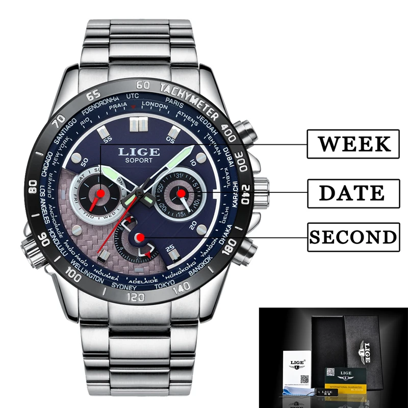 Relojes LIGE Мужские часы Роскошные Брендовые мужские военные спортивные светящиеся