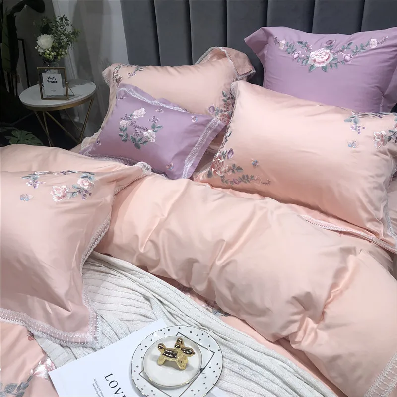 Little Daisy embroidery Bedding Sets girls Beddingset egyptian cotton Bed Linen Duvet Cover Bed Sheet Pillowcase/bed Sets 4/7pcs