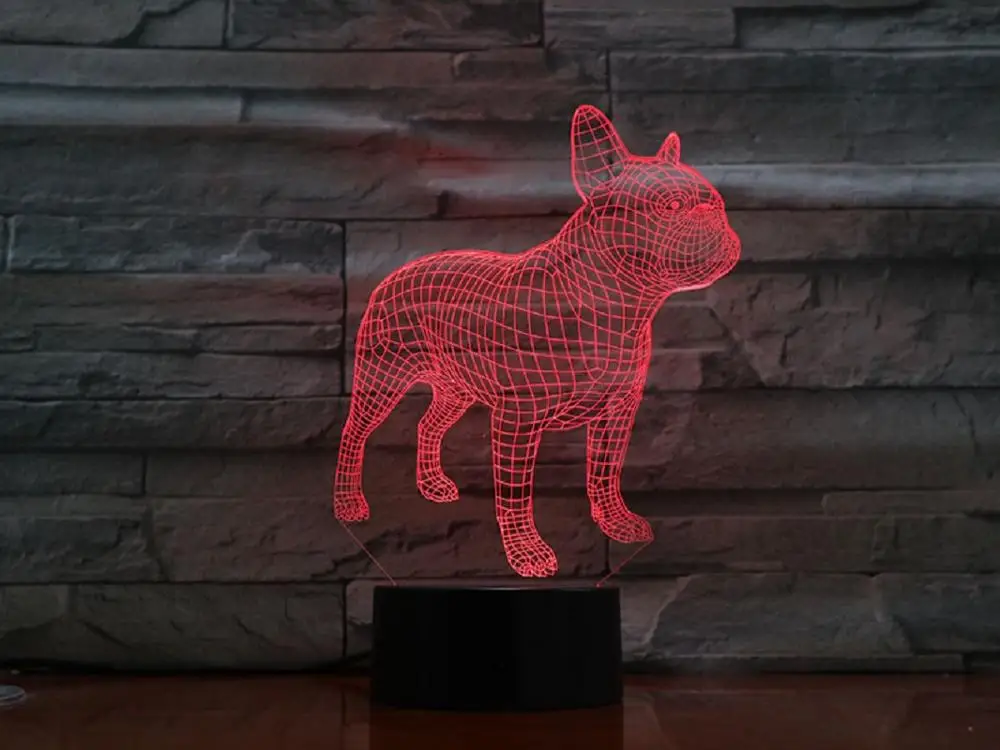 3d лампа в виде французского бульдога ночсветильник с иллюзией светодиодная
