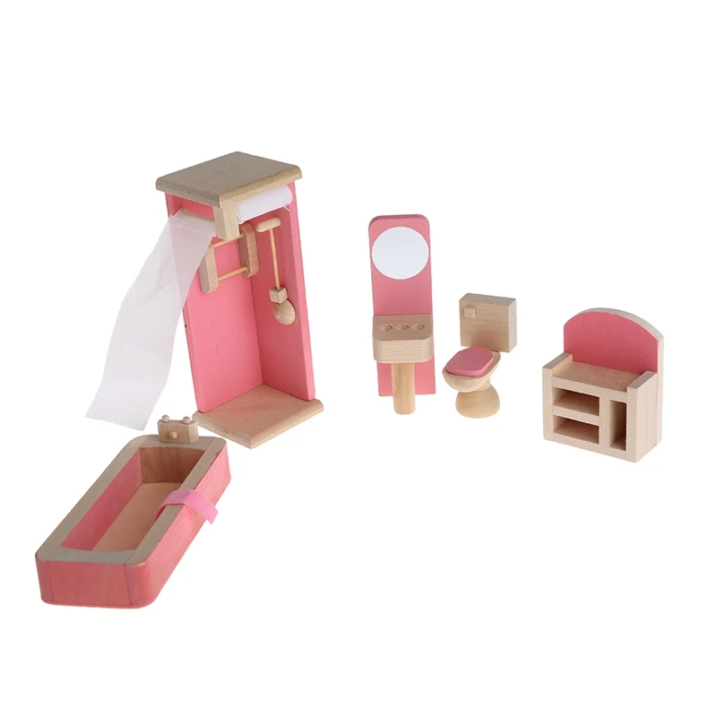 

Kid Wooden Furniture Dolls House Miniature 5 Room Set Doll For Christmas Gifts