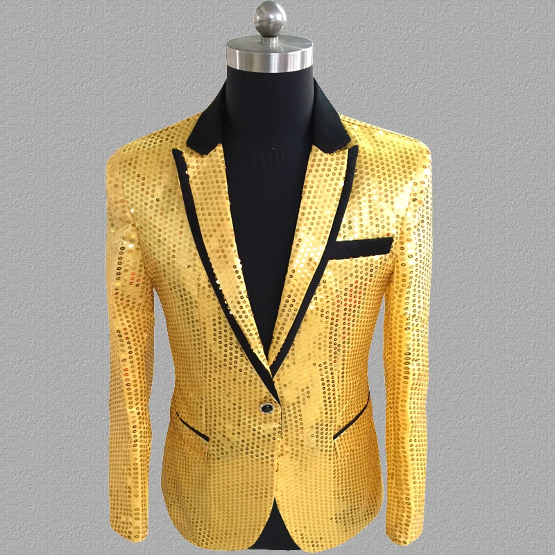 Sequins blazer men suits designs jacket mens gold stage singers clothes dance star style dress masculino homme silver black blue