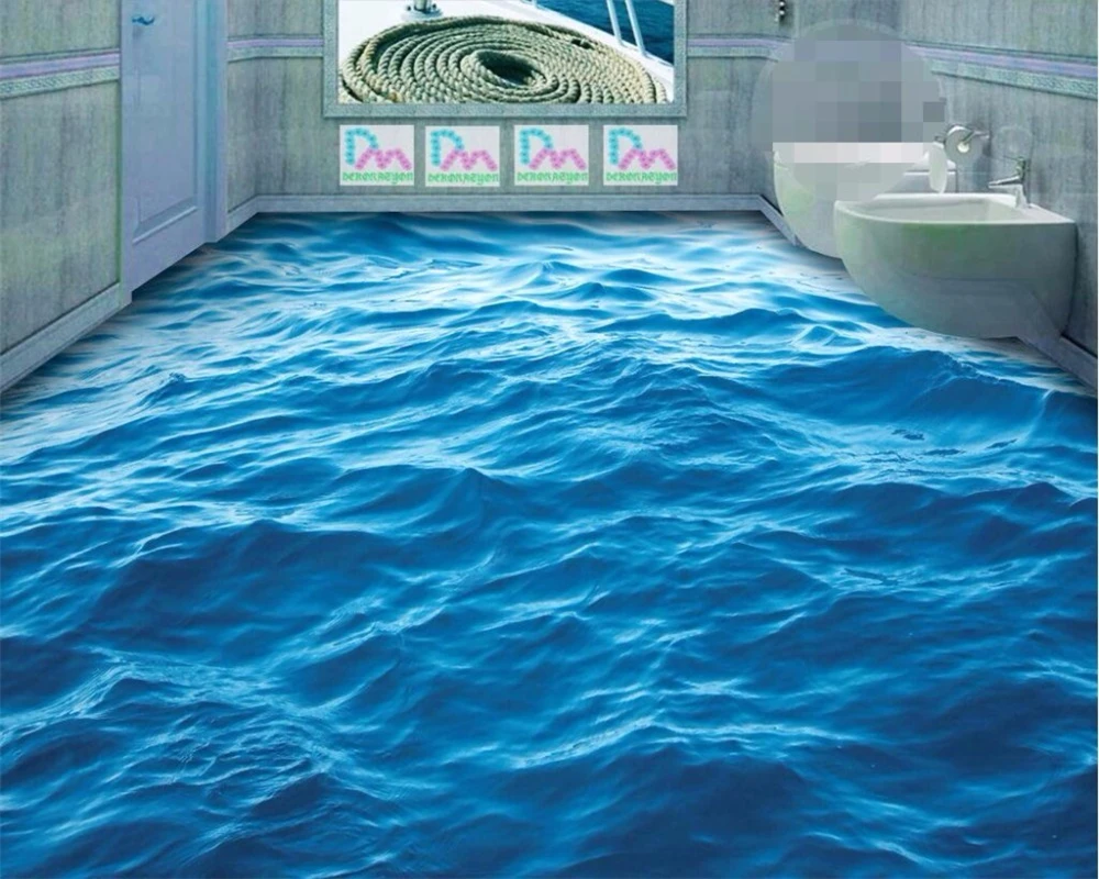 Beibehang Modern Custom 3d flooring mural HD deep blue sea waves ripple non-slip waterproof thickened PVC Wallpaper | Обустройство