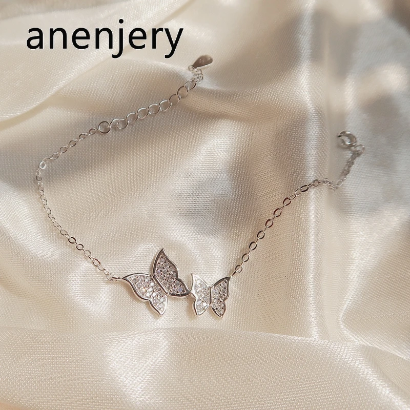 Женский браслет с бабочкой ANENJERY из стерлингового серебра 925 пробы ослепительным