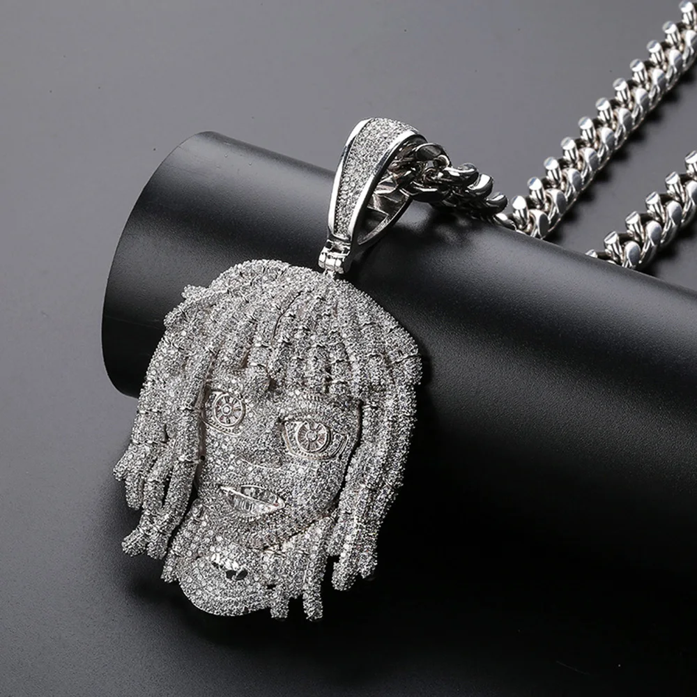 Серебряное микро ожерелье с кулоном из Кубического циркония Lil Pump с 10 мм кубинской цепочкой, Мужская цепочка в стиле хип-хоп, ювелирное изделие, подарок
