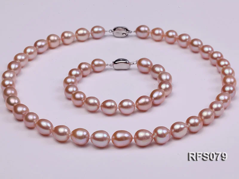 

Unique Pearls jewellery Stone Real Pearl Jewellery Set 9-10mm Purple Rice Freshwater Pearl Necklace Bracelet Earring