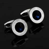 dy new high end fashion mens shirts cufflinks luxury design silvery round blue crystal cufflinks