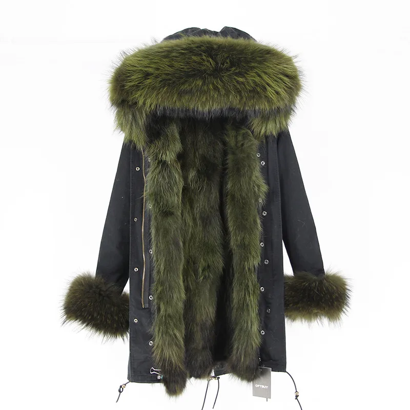 OFTBUY 2019new parkas зимняя куртка женская парка натуральный мех пальто натуральный большой енот меховой воротник Лисий меховой вкладыш - Цвет: black coat