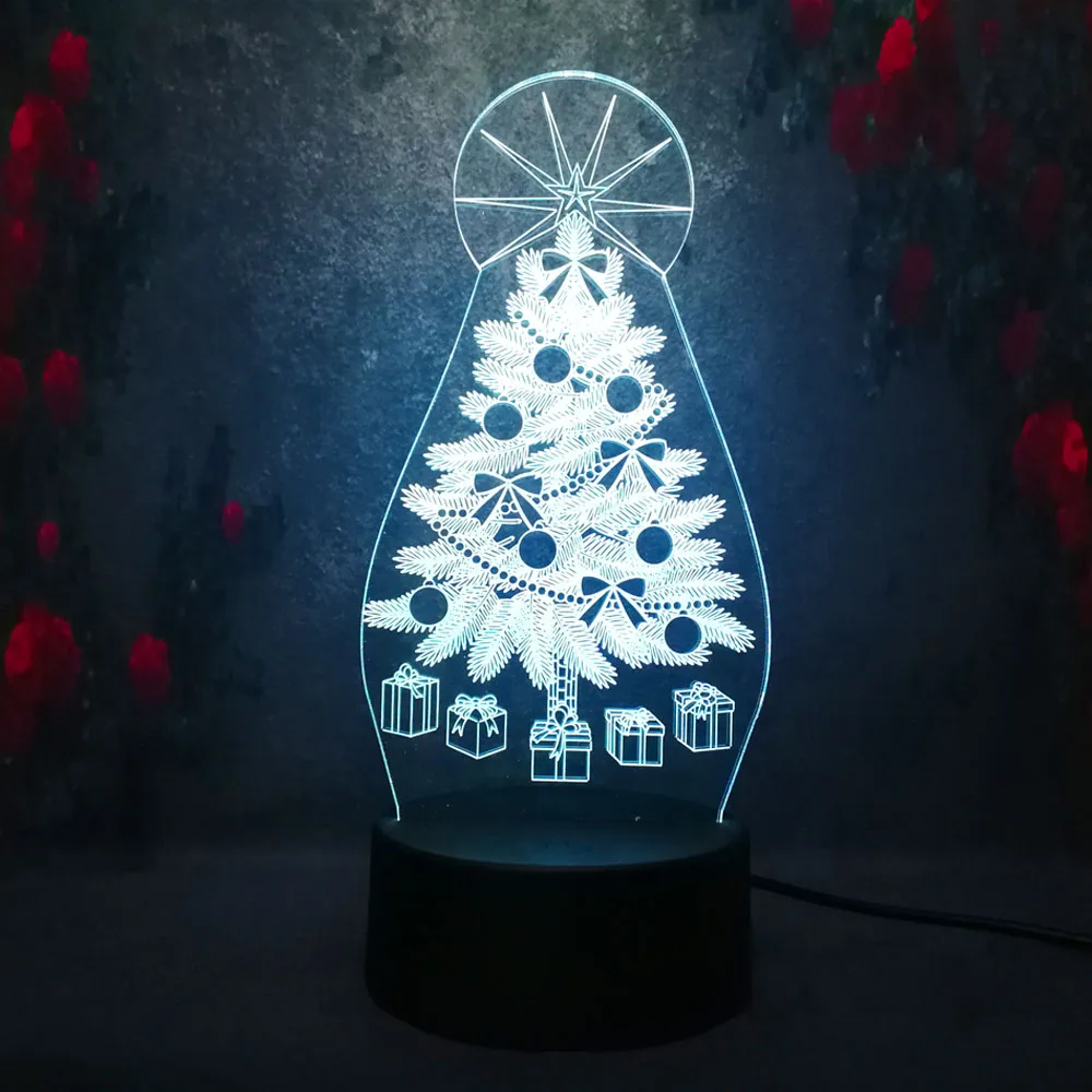 DIY 3D Рождественская елка Ночная лампа подарок на Новый год LED 7 цветов градиент USB