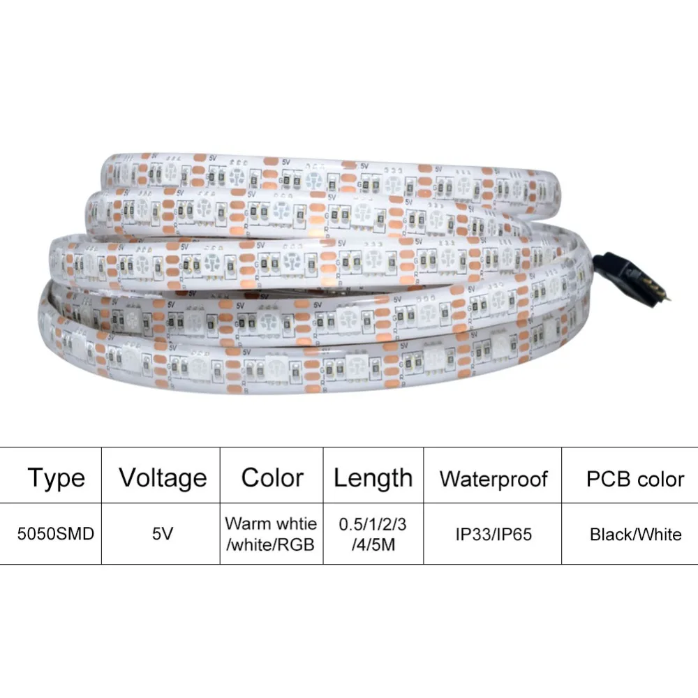 RGB Лента светодиодная водонепроницаемая 5 в пост. Тока 50 см 1 м 2 3 4 м|tape light|led light strip