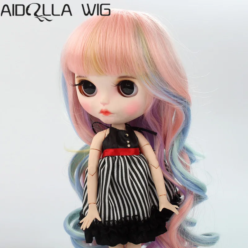 

New Arrival Long Wave Curly Rainbow Wigs for 9-10 inch Blyth Doll Heat Resistant Fiber Wire