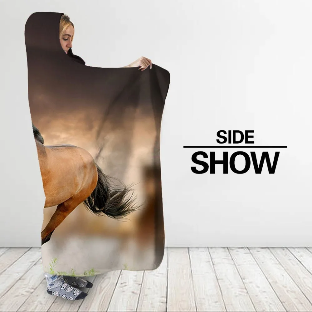 Флисовое одеяло с капюшоном и 3d принтом лошади модное прикольное забавными