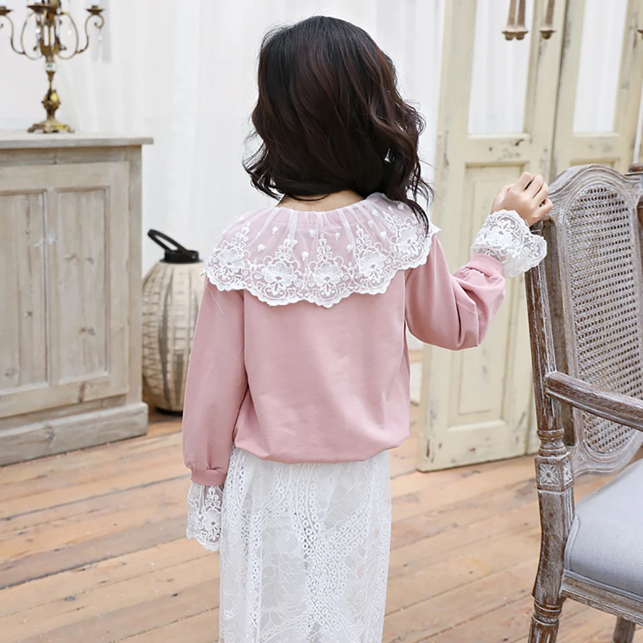 Блузка для девочек блузка с кружевным воротником школьные рубашки длинными