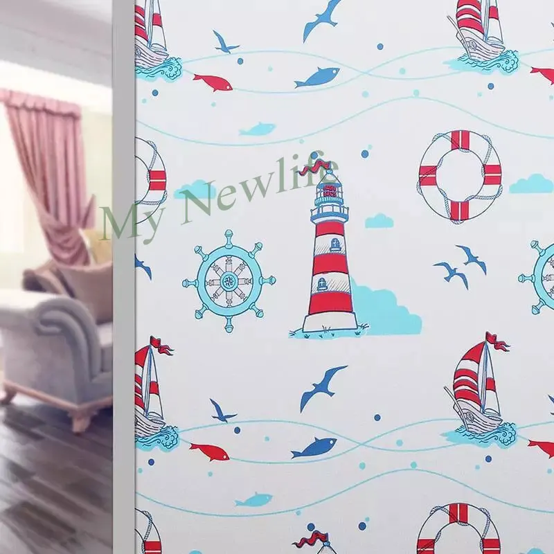 

Lighthouse ship Window Film Decorative Stained Frosted No-Glue electrostatic Glass sticker kids room Home Decor 45/60/90*200cm