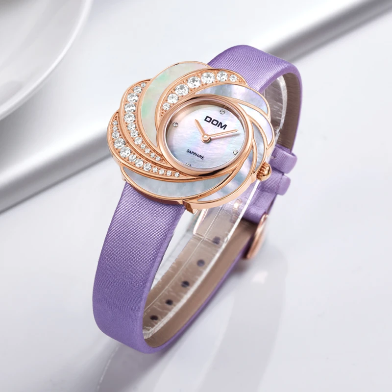 DOM Для женщин кварцевые часы кожаный ремешок Топ бренд класса люкс кристалл