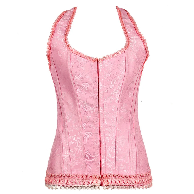 Корсет на молнии спереди розовый топ с лямкой шее большие размеры нижнее белье