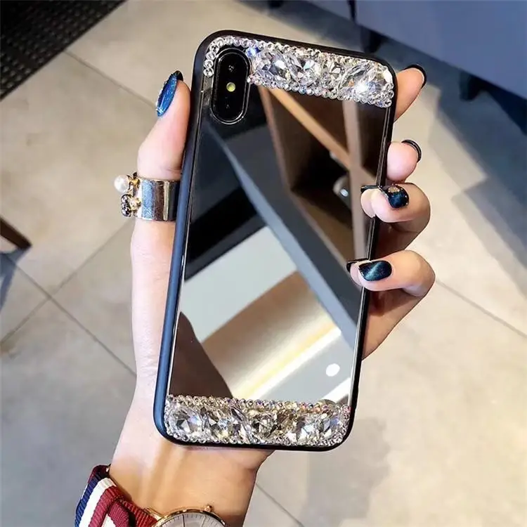 New luxury diamond mirror phone shell soft edge fashion protective case for iphone 78 x xs max factory price |