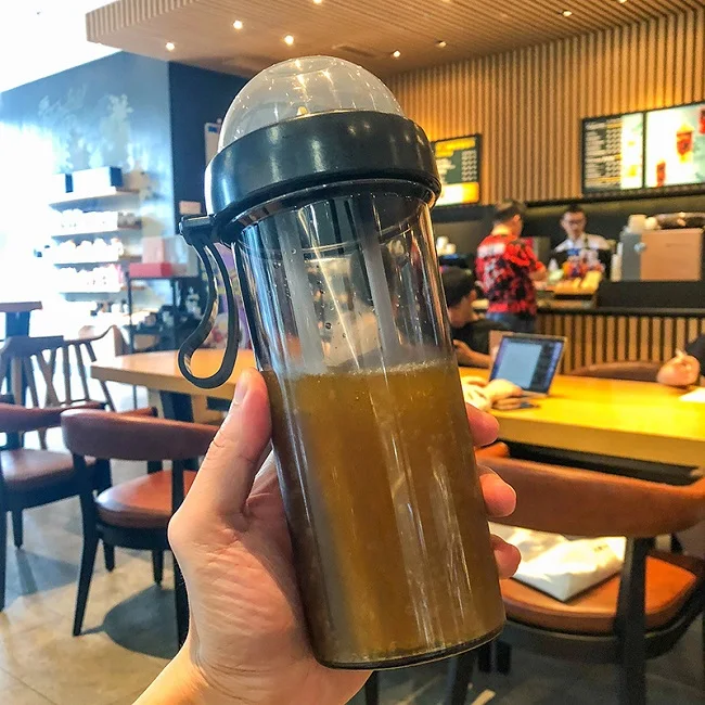 600ml black Креативная бутылка для воды с двумя отсеками двойная соломенная бутылки для напитков для студентов детей любителей подарок - Цвет: 600ml black