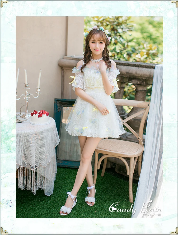 Милое платье принцессы в стиле Лолиты; Новинка; летнее платье в японском стиле; милое кружевное платье с вышитыми цветами; шифоновое розовое платье; C22AB7096