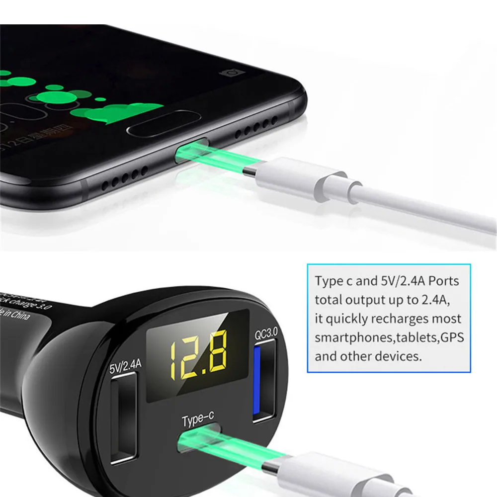 Автомобильное зарядное устройство цифровой usb type-C многофункциональное измерение напряжения автомобильный прикуриватель QC3.0 Быстрая зарядка fm-передатчик C02