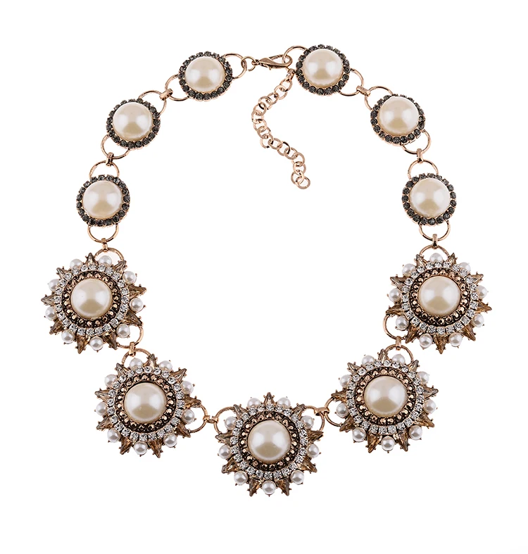 2016 Мода Boho Жемчужное Ожерелье Цветочный Кристалл Богемный ожерелье Заявление