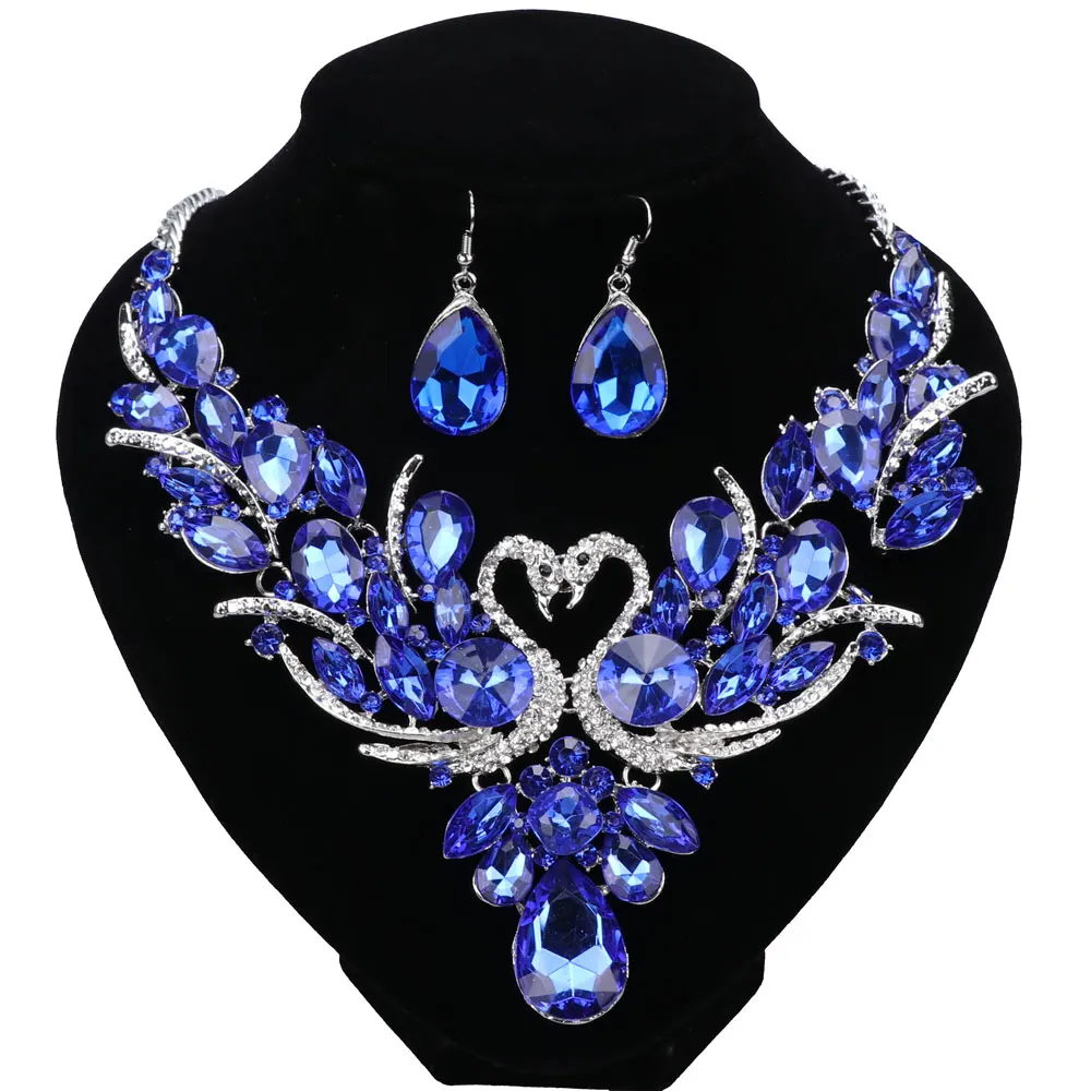 Модные хрустальные наборы свадебных ювелирных изделий Лебедь золотой цвет